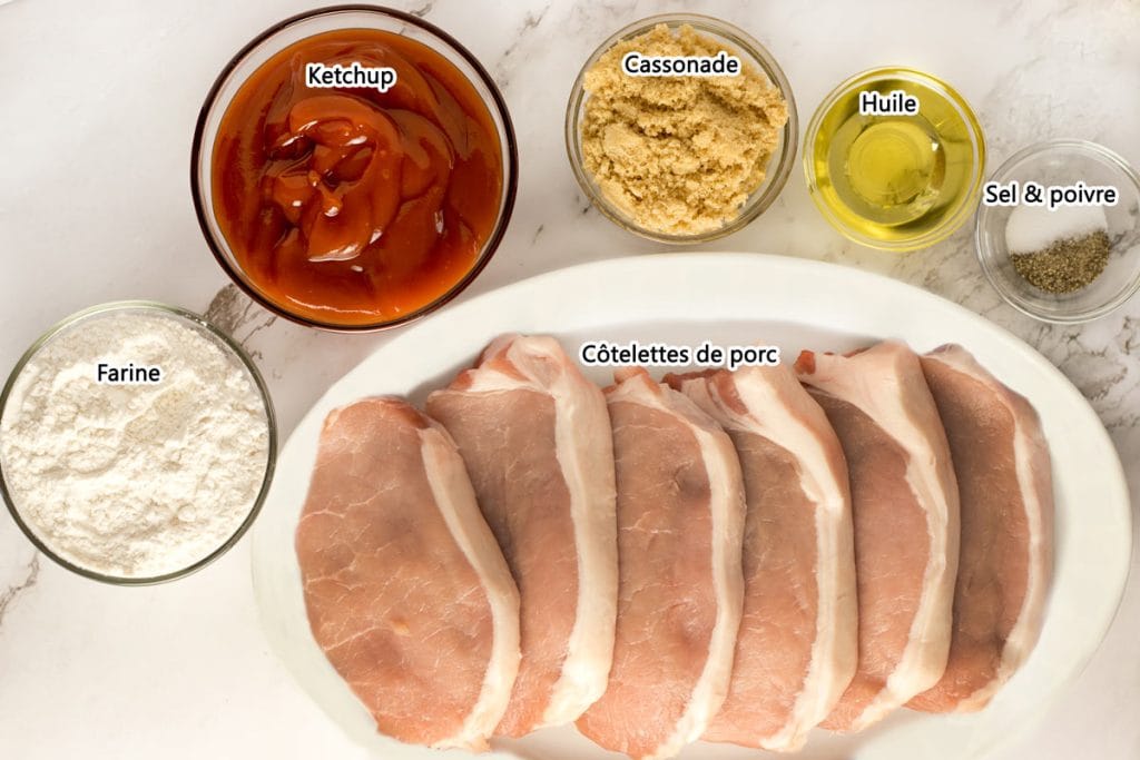 Ingrédients de la recette de côtelettes de porc au four